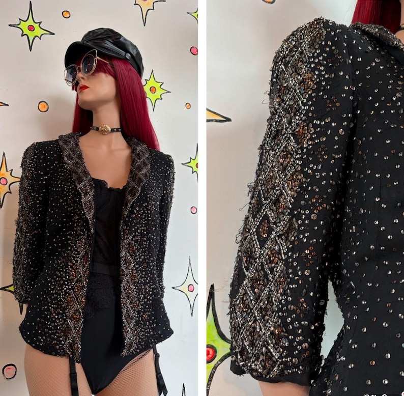 Adrianna Papell Evening Essentials Beaded Silk Blazer Maximalist Formal XL+ image 1