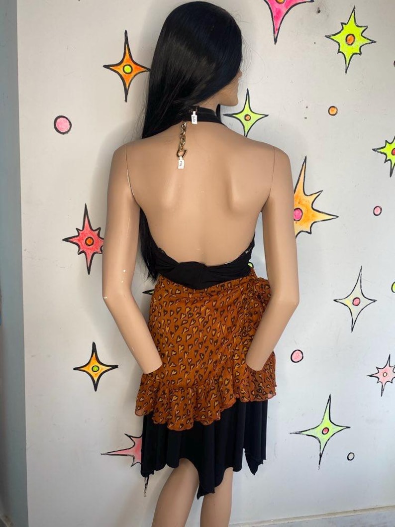 Y2K oranje minirok met hartjesprint | Urban Outfitters-rok Fairy Grunge met ruches S afbeelding 3