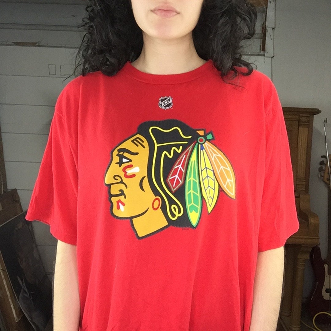 Vintage 80s Chicago Blackhawks Shirt Medium Indian Head Single-Stitch