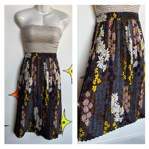 Vintage 60er 70er | Flower Power Falten midi Rock | Größe Klein