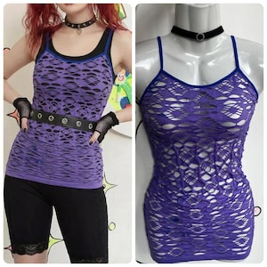 Vintage Y2K | Plum Fishnet Mesh Cyber Grunge Fairy Emo Punk Layering Top | OS