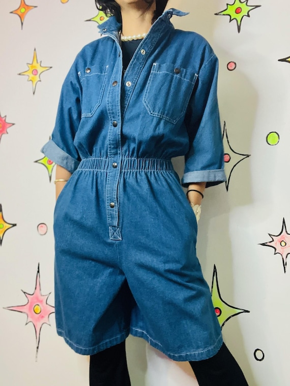 Vintage 80s 90s Denim Overall Dress Grunge Streetstyle Mini Jumper Emo - Medium