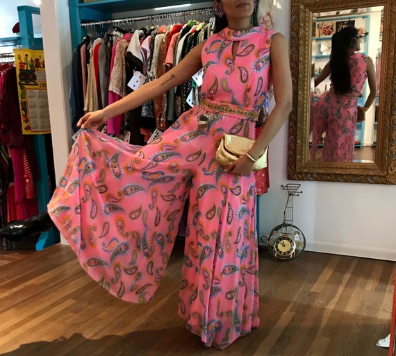 Vintage 60s 70s | Pink Paisley Embellished Chiffon
