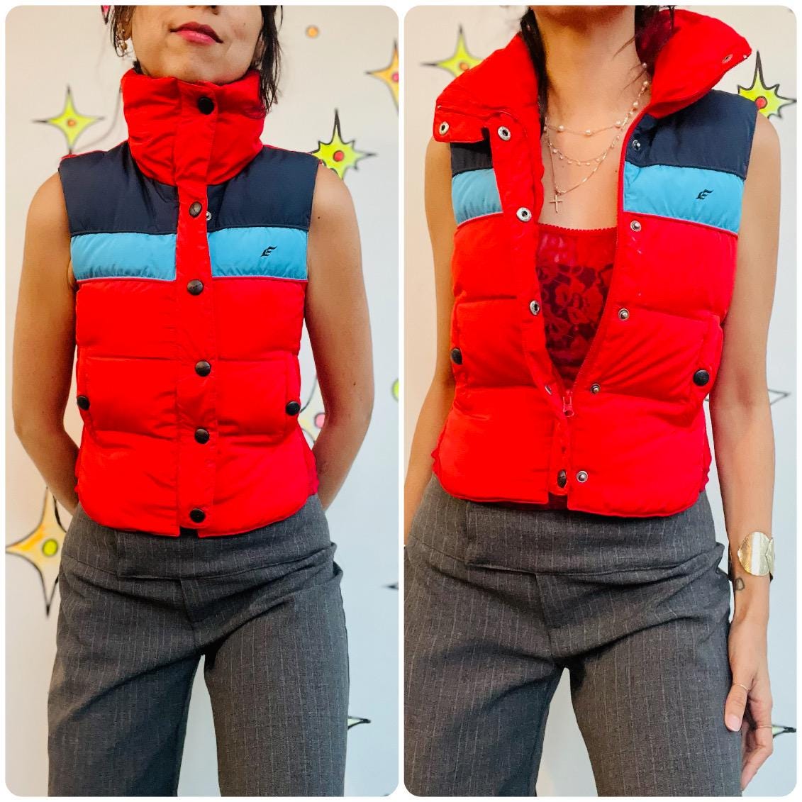 ジャケット・アウター 80s vintage reversible down vest jacket Retro