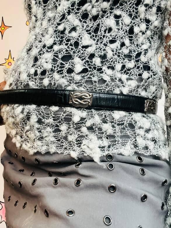 90年代ヴィンテージ ブラックレザー ウエスタンベルト - シルバー