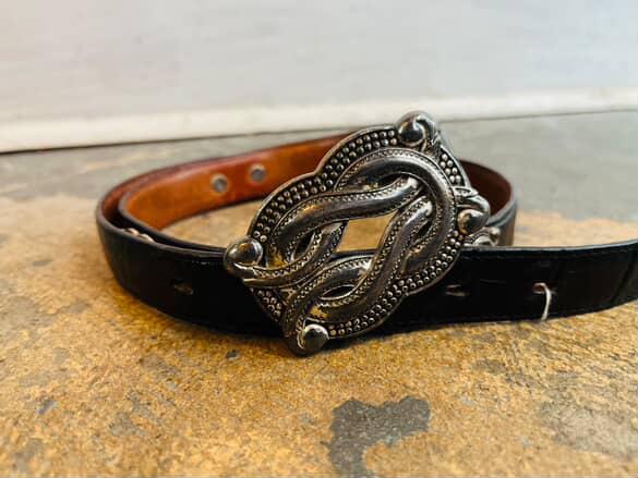 90年代ヴィンテージ ブラックレザー ウエスタンベルト - シルバー