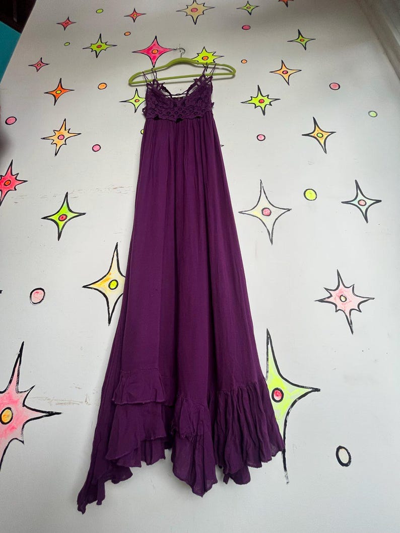 Free People Purple Lace Crochet Dress Boho Pirate Fairy Grunge Cottagecore - S image 9