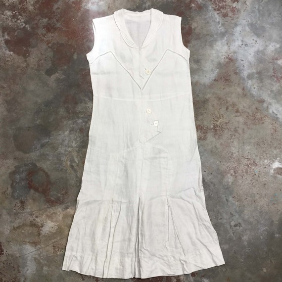 Vintage 20s 1920s | White Linen Drop Waist Flapper