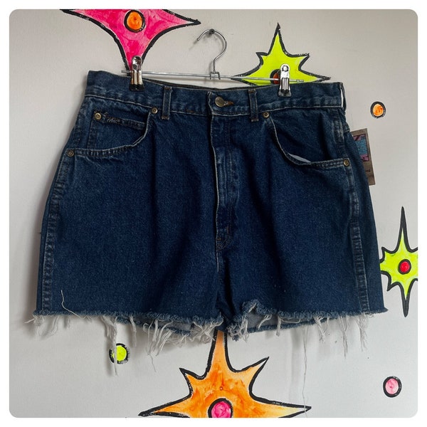 Vintage 90s | Chic Dark Wash Jean Shorts Denim Cut Offs | Size L