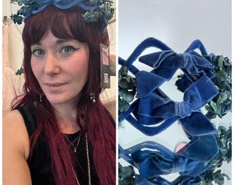 1950s Blue Floral Fascinator | Midcentury Headpiece | Vintage Flowered Crown
