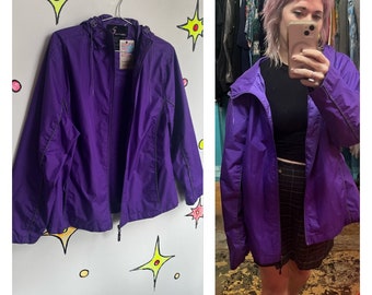 millésime des années 90 Y2K | Veste coupe-vent à capuche sportive violette | TailleXL