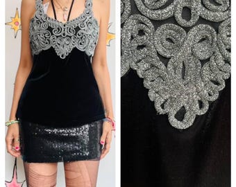 Camisola de terciopelo vintage de los 90 - Fairy Grunge Whimsy Goth / GANTOS / Talla M