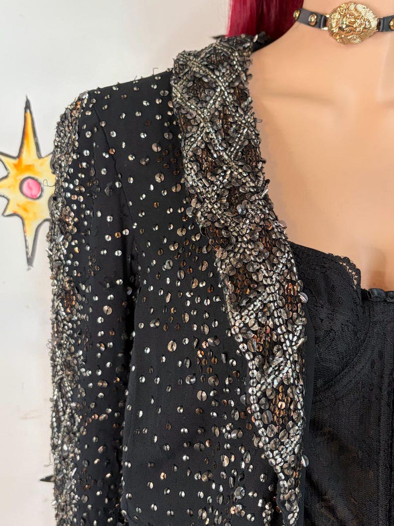 Adrianna Papell Evening Essentials Beaded Silk Blazer Maximalist Formal XL+ image 6