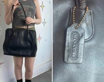 Vintage COACH Large Framed Pouch Tote Bag Purse 9998 USA EUC Black