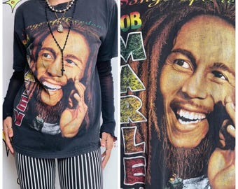 Vintage Bob Marley Songs of Freedom Tee - Faded Reggae Band T-Shirt - Size S