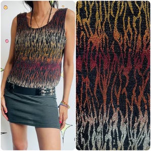 Y2K Shiny Metallic Flames Top | Moto | Grunge | Goth – CHICOS Design – Fits XL