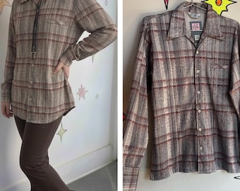 Vintage 1970s Men's Polyester Shirt Groovy Big Collar Retro Disco Button Up M