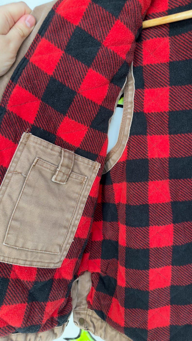 Vintage 90s Y2K Plaid Lined Khaki Lumberjack Vest Workwear Utility Gorpcore - M image 7