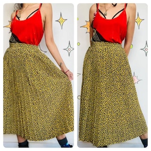 Vintage 80er 90er Gelber Leopard Print Midi Rock - Emo Grunge Glam - Sz 8 Petite
