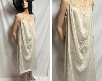 Antique Early 1900s Off White Victorian Lingerie Dressing Gown Dress Chemise