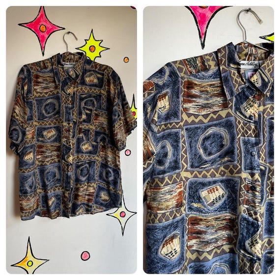 Camisa retro de fiesta con estampado abstracto de seda para hombre