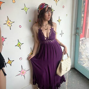 Free People Purple Lace Crochet Dress Boho Pirate Fairy Grunge Cottagecore - S image 5