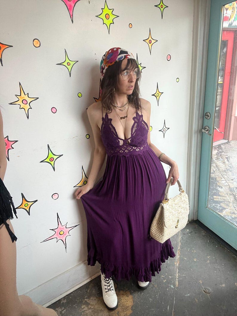 Free People Purple Lace Crochet Dress Boho Pirate Fairy Grunge Cottagecore - S image 5