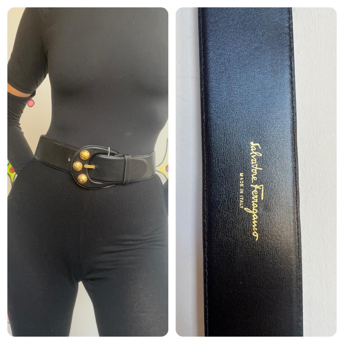 Vintage | Salvatore Ferragamo Black Leather W Gold Detials  display picture 1