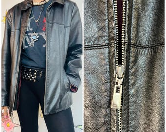 Vintage Y2K Leather Jacket in Black - 2000s Moto Racing Slim Fit