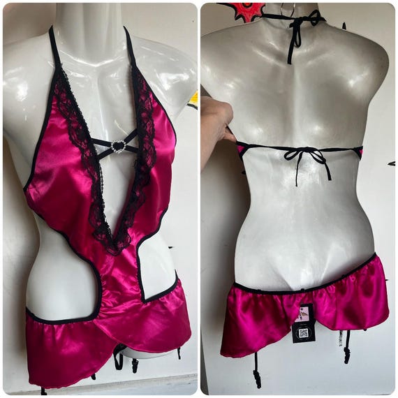 Vintage Y2K | Hot Pink & Black Sexy Satin Goth Punk Teddy Lingerie | One  Size - Etsy