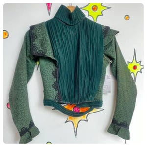 Antique 1890s Green Wool Bodice – Handmade Victorian Era Top – XS