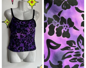 Vintage 90s / Púrpura Hawaiian Cami Traje de Baño Crop Top / Talla 10