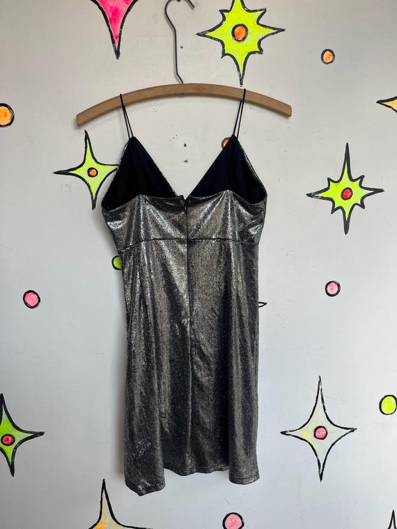 Y2K Silver Mini Slip Dress 70s Disco Metallic Future Disco Space Age Party S View 6