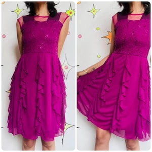 Vintage Y2K Raspberry Glitter Lace Babydoll Dress Fairy Grunge Coquette | Small