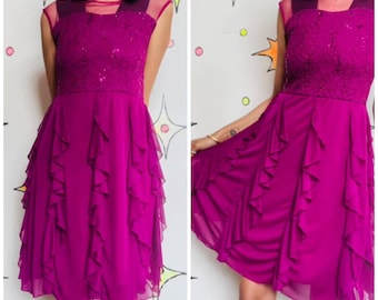 Vintage Y2K Raspberry Glitter Lace Babydoll Dress Fairy Grunge Coquette | Small