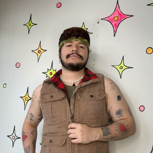 Vintage 90s Y2K Plaid Lined Khaki Lumberjack Vest Workwear Utility Gorpcore - M image 2