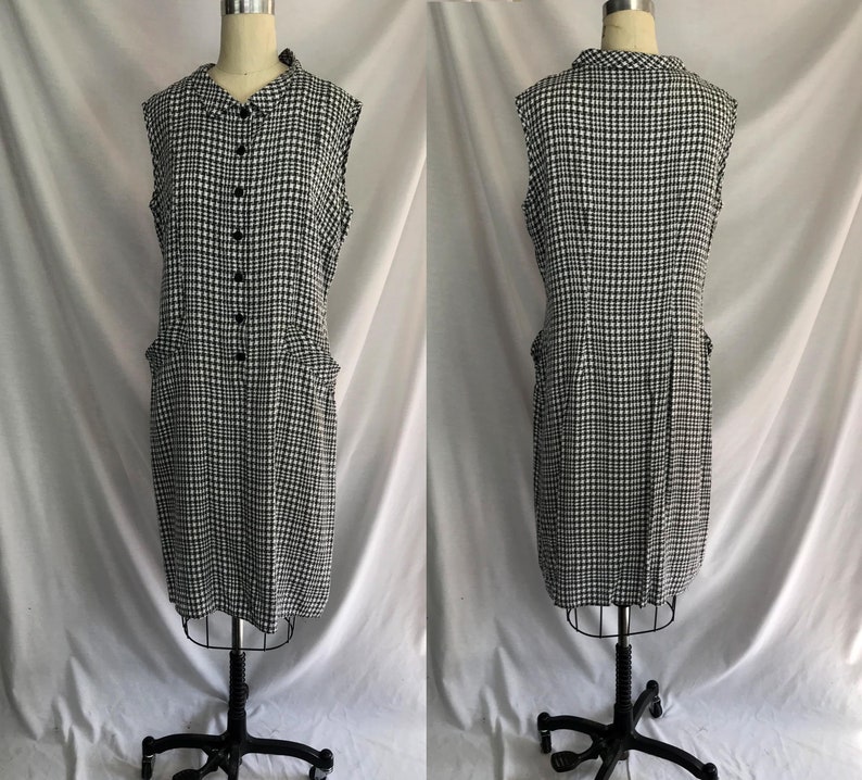Vintage 40s 50s XL Lynda Lou Gray /& White Check Pinup Shift Day Dress