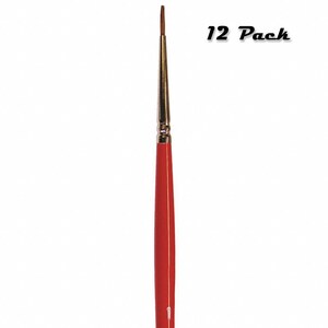 May include: A pack of 12 red handled paint brushes with a fine point tip.