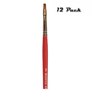 May include: A pack of 12 red handled paint brushes with a gold ferrule and a flat brush head. The brushes are labeled "2 - Wooster Brush".