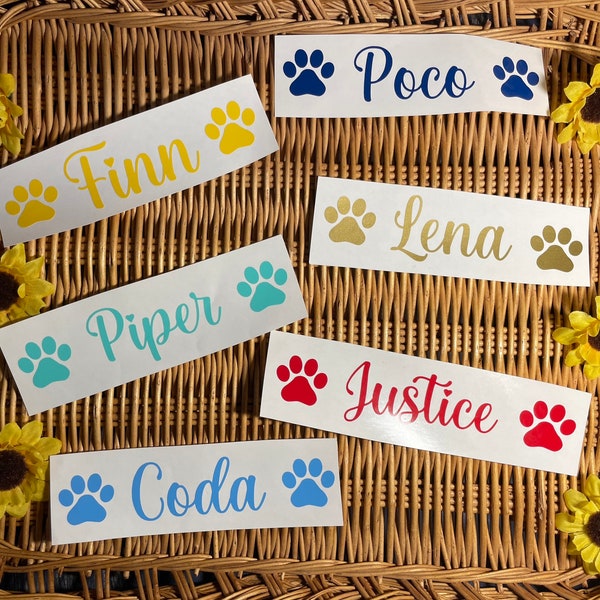 Personalized pet vinyl decal, pet name sticker, dog, cat, pet custom name decals.