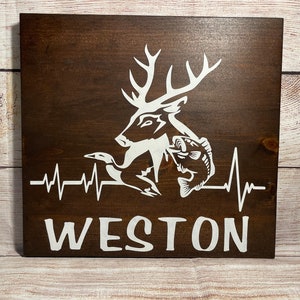 Personalized custom wood name sign, deer, duck, and fish.  Hunting decor, nursery wall decor, Customized name sign. Baby shower gift