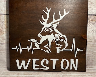 Personalized custom wood name sign, deer, duck, and fish.  Hunting decor, nursery wall decor, Customized name sign. Baby shower gift