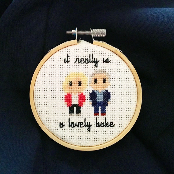 Mary Berry & Paul Hollywood - Great British Bake Off - Completed Cross Stitch - 3"