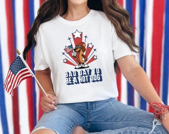 Bad Day to Be a Hot Dog Tee, Funny Wiener Dog 4th of July Shirt, Patriotic Dachshund USA Graphic Tee, Summer Cookout Shirt, Comfort Colors