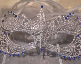 Silver Masquerade Mask With Blue Sapphire Diamante Masquerade Etsy Uk