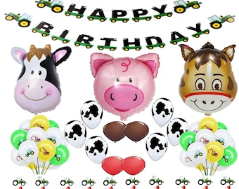 Kit di decorazioni per feste di compleanno a tema fattoria con trattori: palloncini e striscione a tema animali