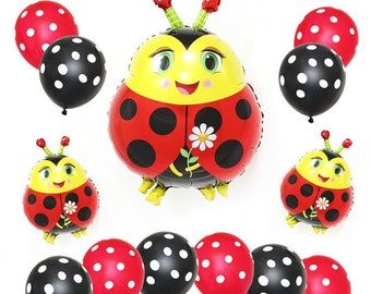 Ladybug Balloon Set: 13pc Red & Black Polka Dot Party Decorations