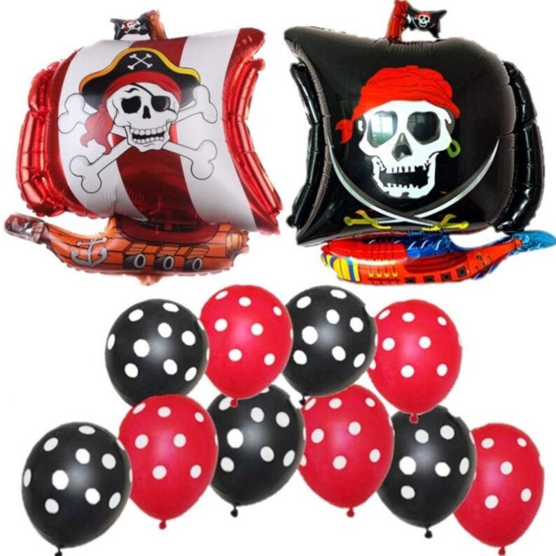 Piratfestballongset: Folieballong med skepp och prickiga ballonger (12 st) bild 6