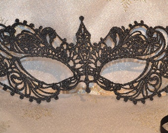 Black Lace Masquerade Mask: Glitter Satin Tie Ball Mask