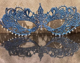 Blue Masquerade Mask: Diamante Lace Ribbons Crystal Party Costume New Years 2026